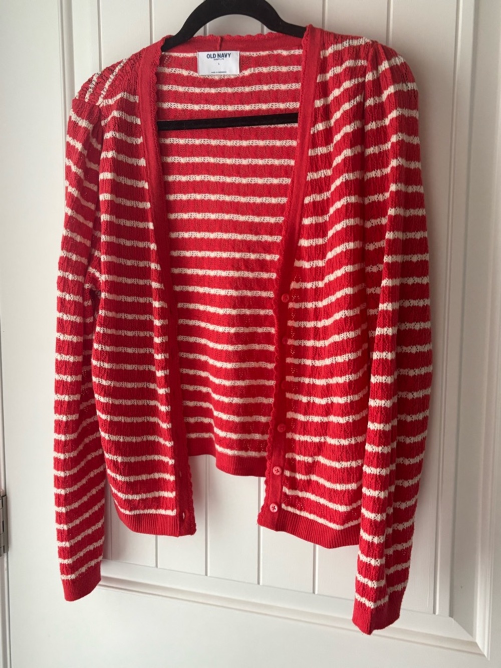 Old Navy Red and White Striped Open-Front Cardigan LARGE